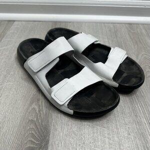 ECCO Sandals Shoes Womens Size 41 White Black Fluidform Comfort Slide Adjustable